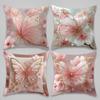 4Pcs Pink Butterfly Cushion Cover Cherry Blossom Flower Pearl Printed Pillow Case Polyester Home Decor Sofa Living Room 2D Flat
