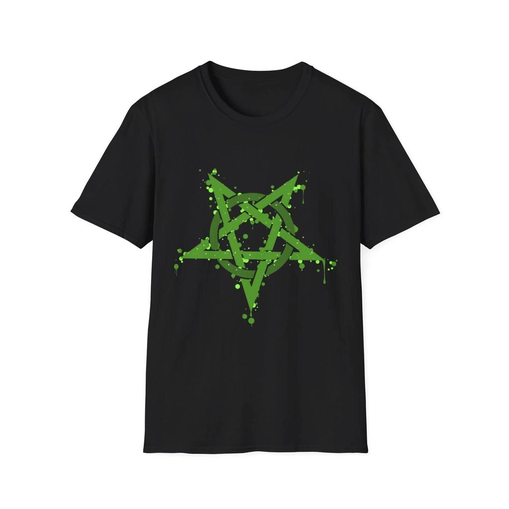 Green Inverted Spotted Pentagram T-Shirt Gift Black Tee