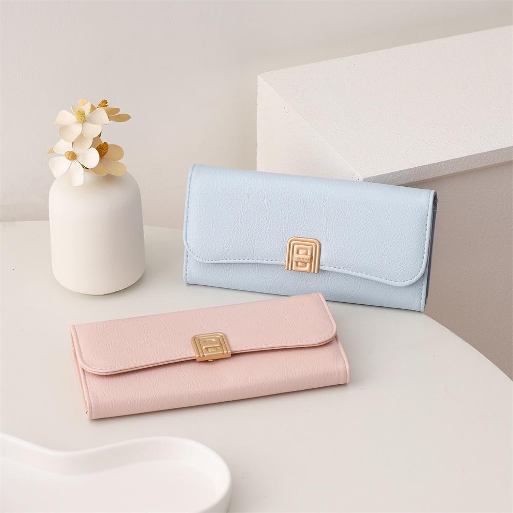 Advanced long wallet for women, solid color triple fold, multi slot zipper wallet, French hand-held small square bag