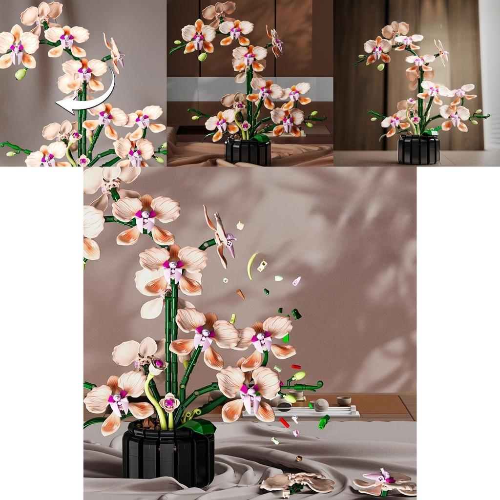 Building Blocks Artificial Orchid Flower Bouquet With Diy Assembly For Home Decor