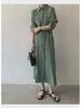 2024 Japanese & Korean Style Sleeveless Pocket Long Swing Casual Lapel Shirt Dress
