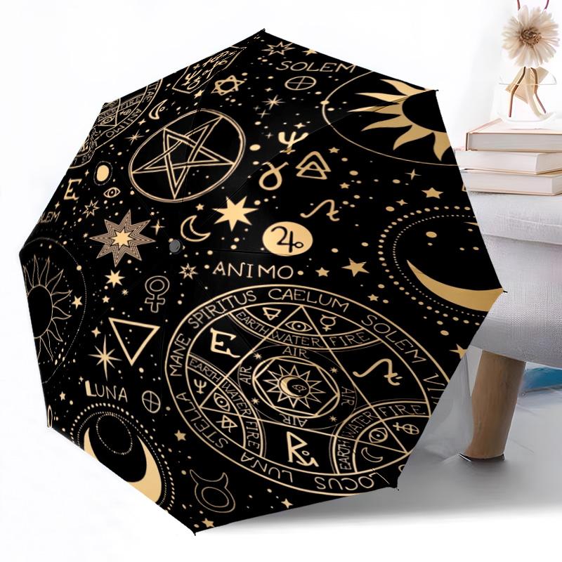 Sun And Moon Celestial Art Outdoor Automatic Umbrella Retractable Design with 8-Rib Durability Lightweight Perfect Gift for Friends Family