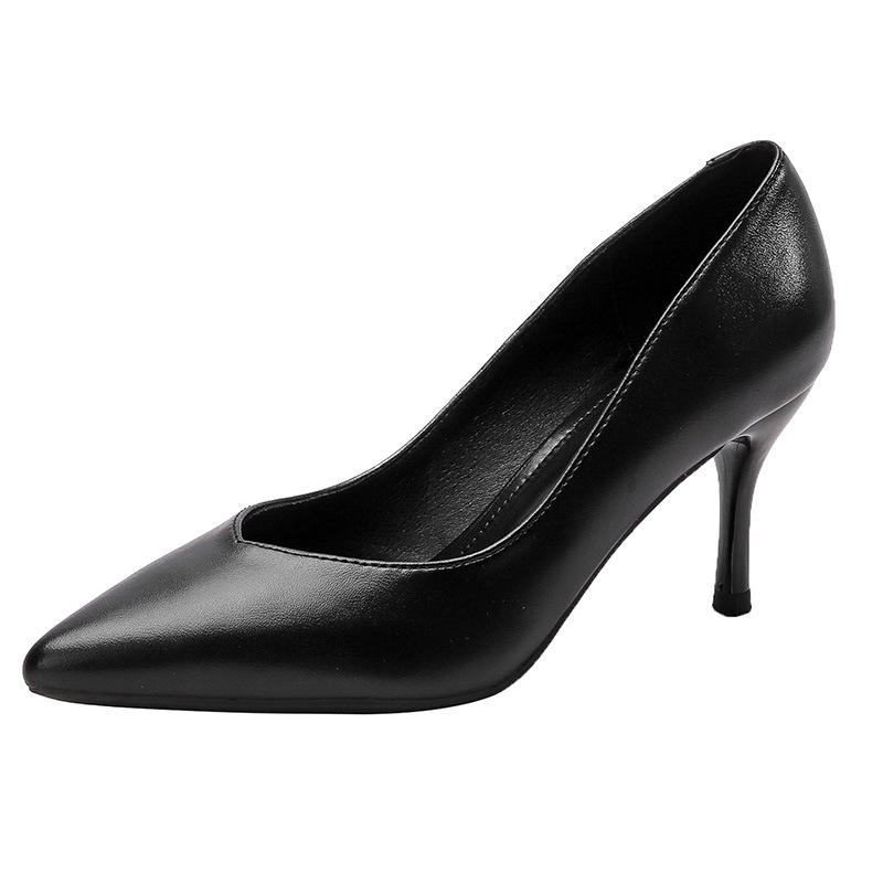 Pantofi de lucru pentru hotel, pantofi cu toc înalt stiletto negri pentru femei, pantofi profesionali versatili cu vârf ascuțit, pantofi de lucru comozi din piele moale pentru navetă