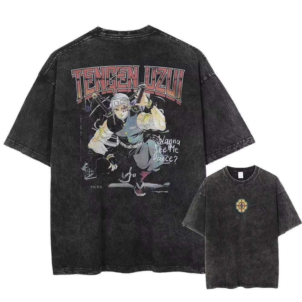 Washed T-shirt Anime Demon Slayer Blade T-shirt Men's T-shirt Retro Hip Hop Street Style Men's Style Clothing