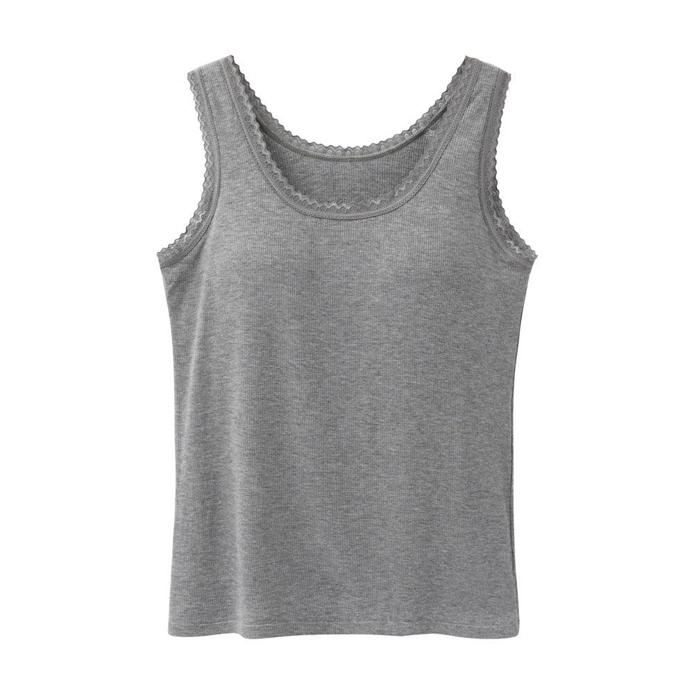 Integrated bra vest with chest pad, women's outer wear, breathable base, anti-light collection, sub-breasts, wide shoulder vest, lace edge