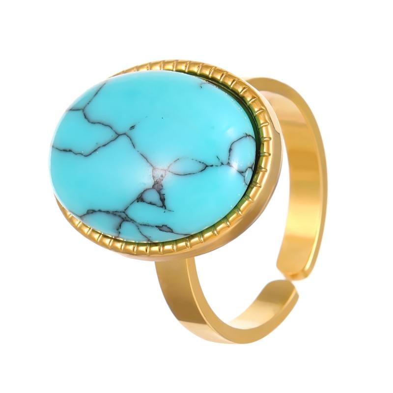 Stainless Steel Green Natural Stone Rings for Women Men Vintage Trend Punk Jewelry Gold Color Opening Ring Waterproof Gift New