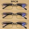3Pcs Men Rimless Square Gray Lens Reading Glasses Women Anti-Blue Light Presbyopic Computer Eyeglasses Far Sight +1.0+1.5To+4.0