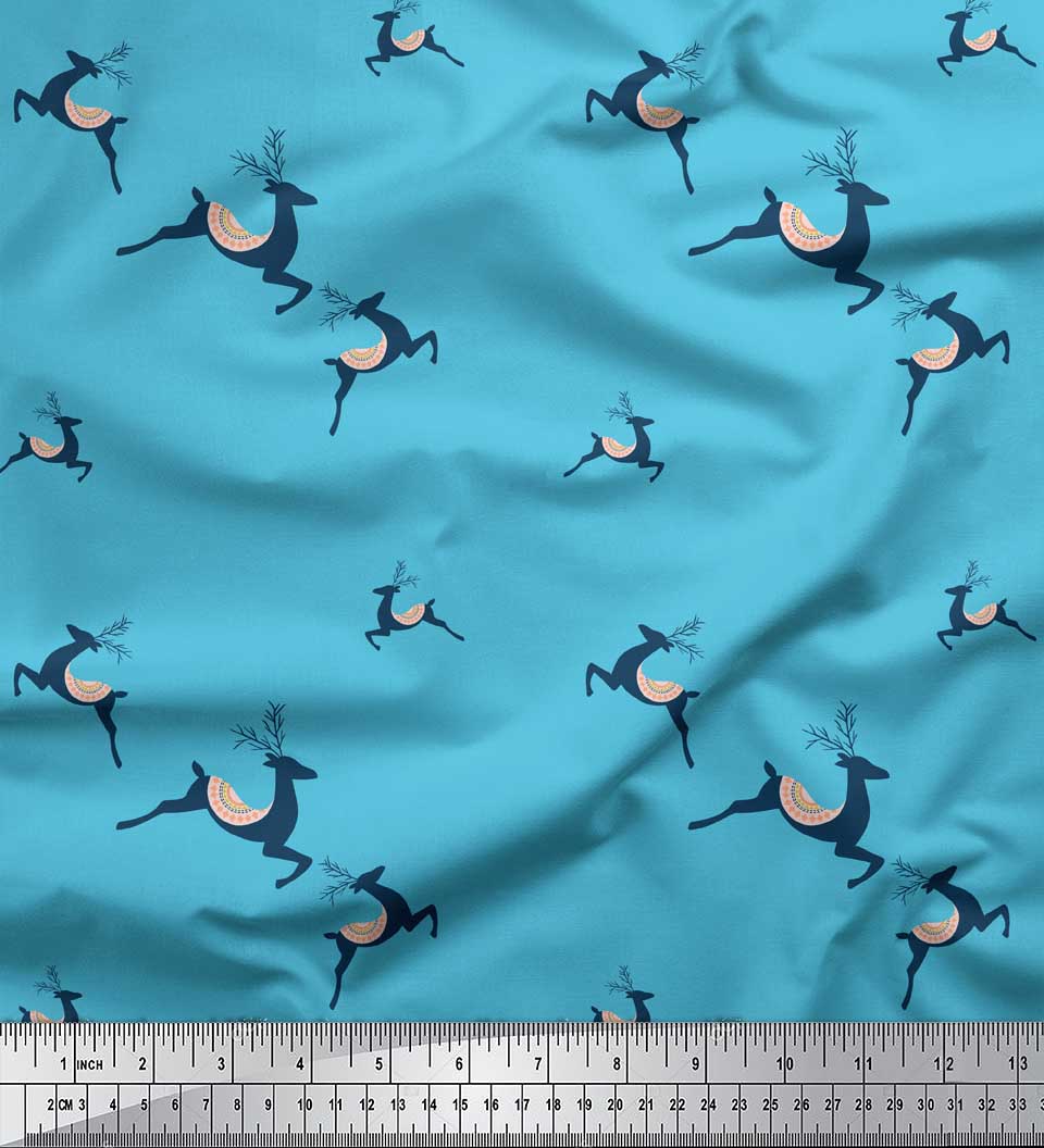 

Тканина Soimoi Green Japan Crepe Satin Тканина з принтом тварин на оленях, метр 42 дюйма 42 Inch Wide - Poly Crepe синій