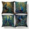 4er-Pack Petrol Gold Pfau Kissenbezüge Doppelseitiger Druck Blumen Kissenhüllen Boho Wohnkultur Für Sofa Schlafzimmer