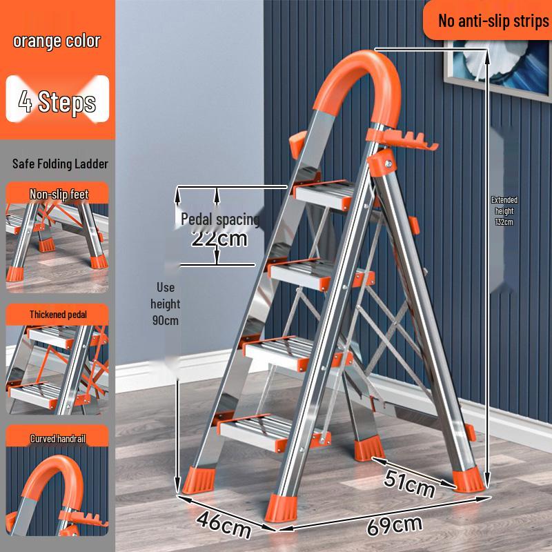 Stainless Steel Folding A-Frame Ladder - Portable, Multi-Functional, 3-5 Step Indoor Ladder