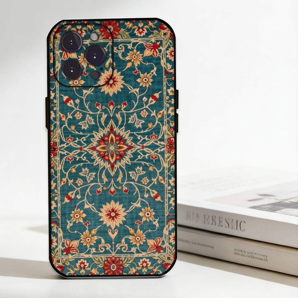 Persian Carpet Floral Pattern Phone Case Silicone Black Soft For IPhone 17,16,15,14,13,12,11,SE,Plus Pro Max