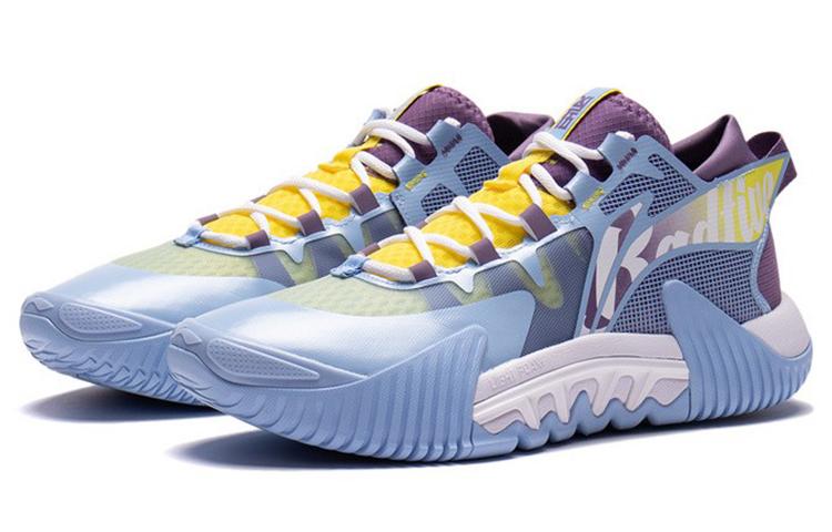 Li Ning Badfive 2 Low Rebound Cushioning Slip Resistant Abrasion Resistant Low Top Basketball Shoes Men's Blue Purple ABFS003-2
