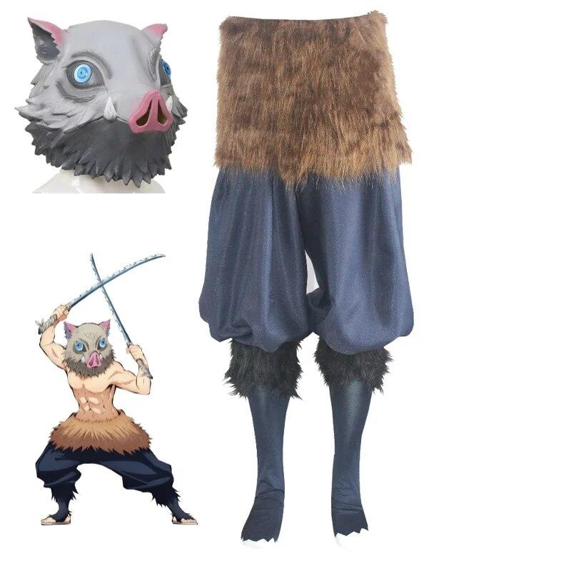 Anime Demon Slayer Kimetsu No Yaiba Hashibira Inosuke Cosplay Kostüme Hosen Schwein Maske Halloween Party Karneval Anzug