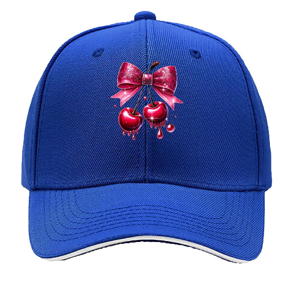 Pink Glitter Bow Dripping Cherry Graphic Design Sandwich Baseball Cap Unisex Women Sun Cap Outdoor Workouts Hat