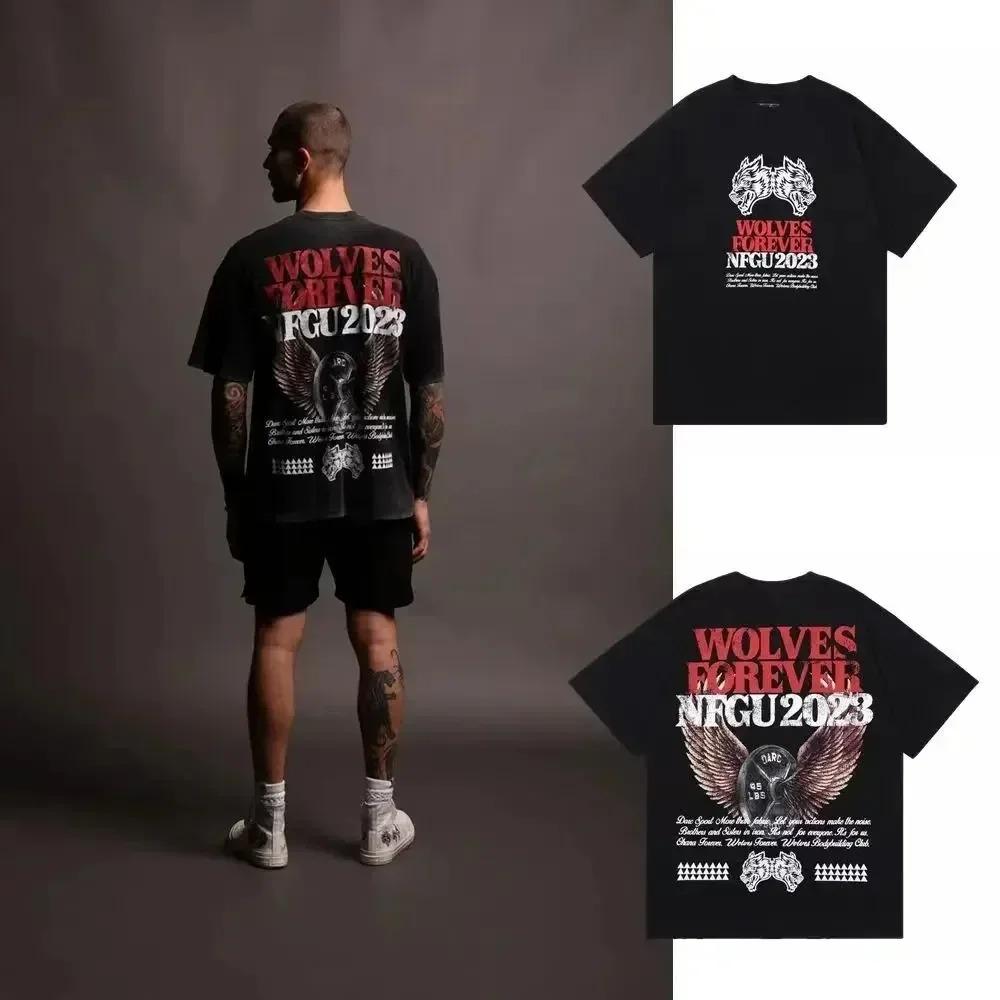 2024 Darc Sport Wolves T-Shirt Oversized Baumwoll-T-Shirt Fitnessstudio Fitness Herrenbekleidung Lässig Damen Kurzarm-Tee Darcsport T-Shirt