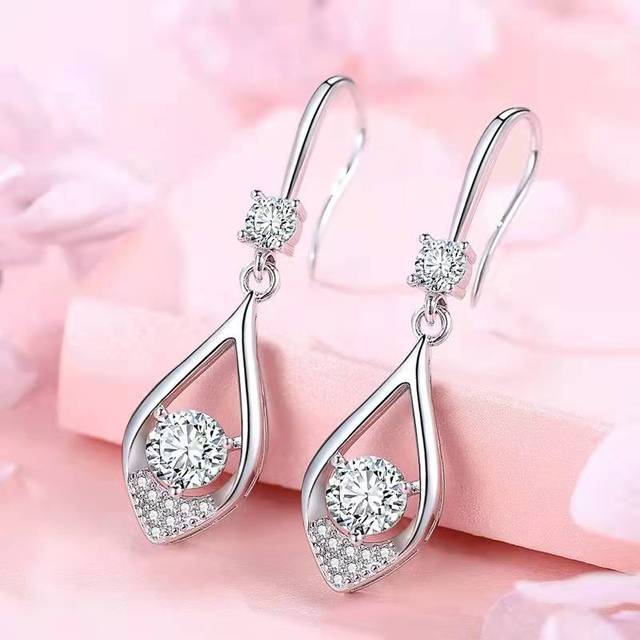Fashion Ladies Stainless Steel Hanging Try Long Oval Crystal Diamond Sapphire Earrings Pendant Bridal Engagement Wedding Jewelry