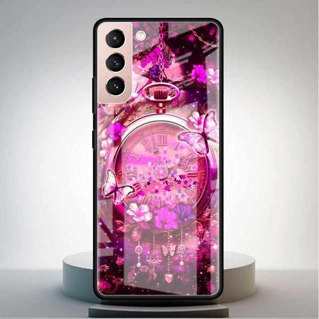 Husă din sticlă securizată pentru Samsung Galaxy S22 S21 Ultra S20 Fe S10 S9 S8 S22 S21 Plus Note 20 10 Funda pentru telefon Rose Fluture Floare