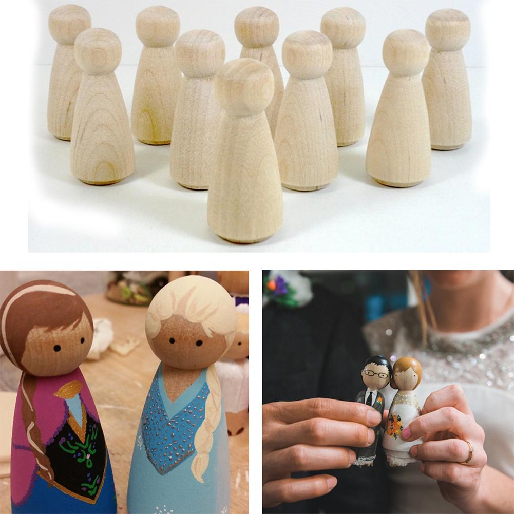 

Girl Shape Wooden Peg Dolls Unfinished Weddings Party Cake Topper Bookshelf Decor Kids Toys Birthday Gifts DIY Crafts 10PCS/Set Wood color#1