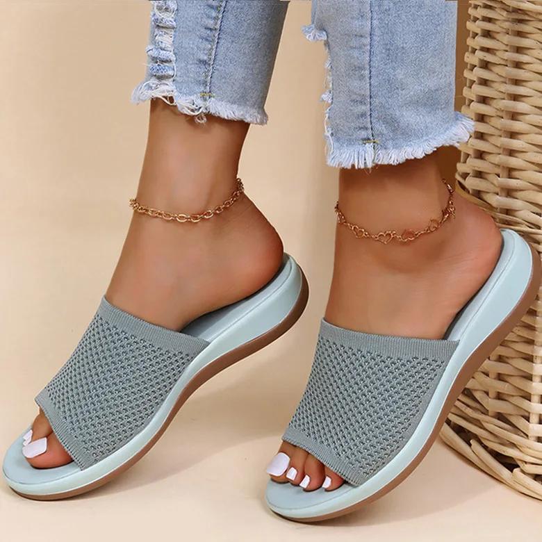 Fashion Women Sandals Soft Flat Sandals Zapatos Mujer Summer Sandals Women Stretch Fabric Footwear Elegant Slippers Shoes Women Female