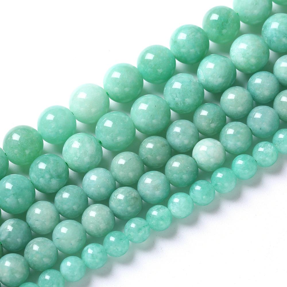 

Burmese Jade Green Chalcedony Natural Stone 15 Smooth Loose Spacer Beads 4/6/8/10/12mm for Jewelry Making DIY Bracelets Charms Accessories Dia 4mm
