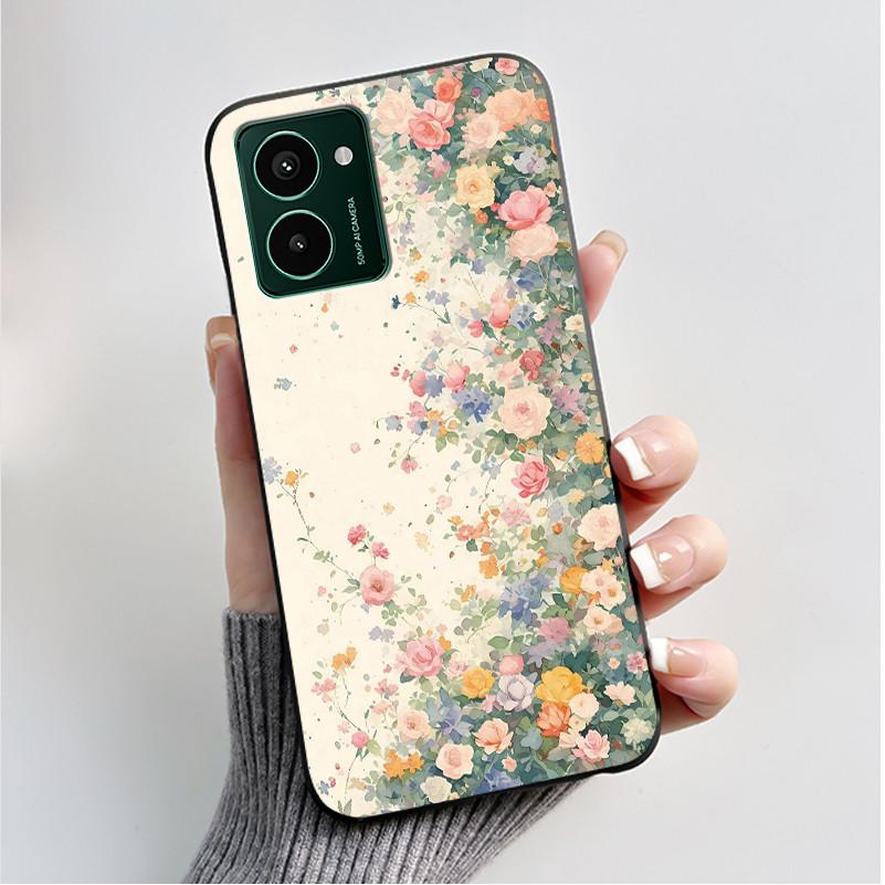 Custodia per Telefono Stampata Per Nokia HMD Pulse PRO/HMD Pulse/HMD Pulse+ Cover Guscio Nero in Morbido Silicone Custodia Carina con Fiore Cartone Animato