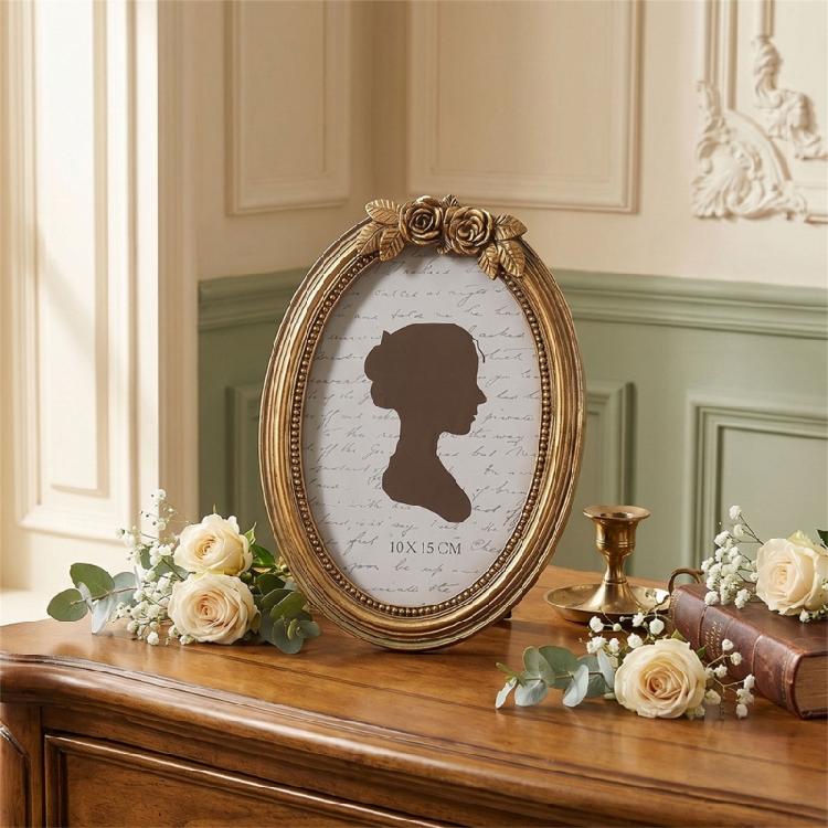 Retro Picture Frame,Decorative Photo Frame Antique Ornate Oval Photo Frame for Tabletop and Wall Display Home Decors