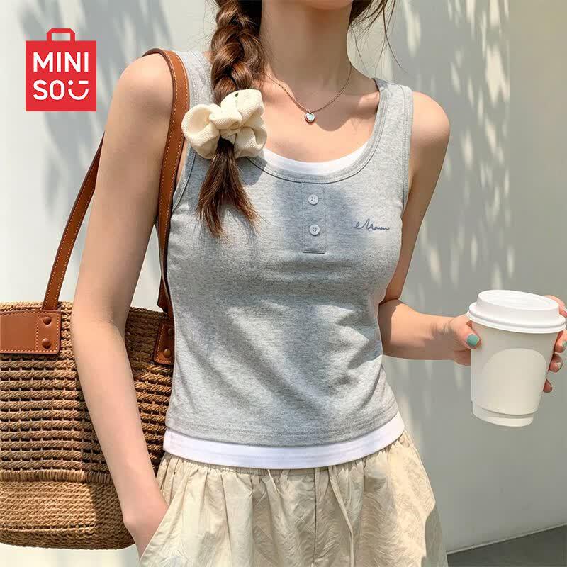 MINISO Women s Slim Fit Sleeveless Vest Top S хизер серый