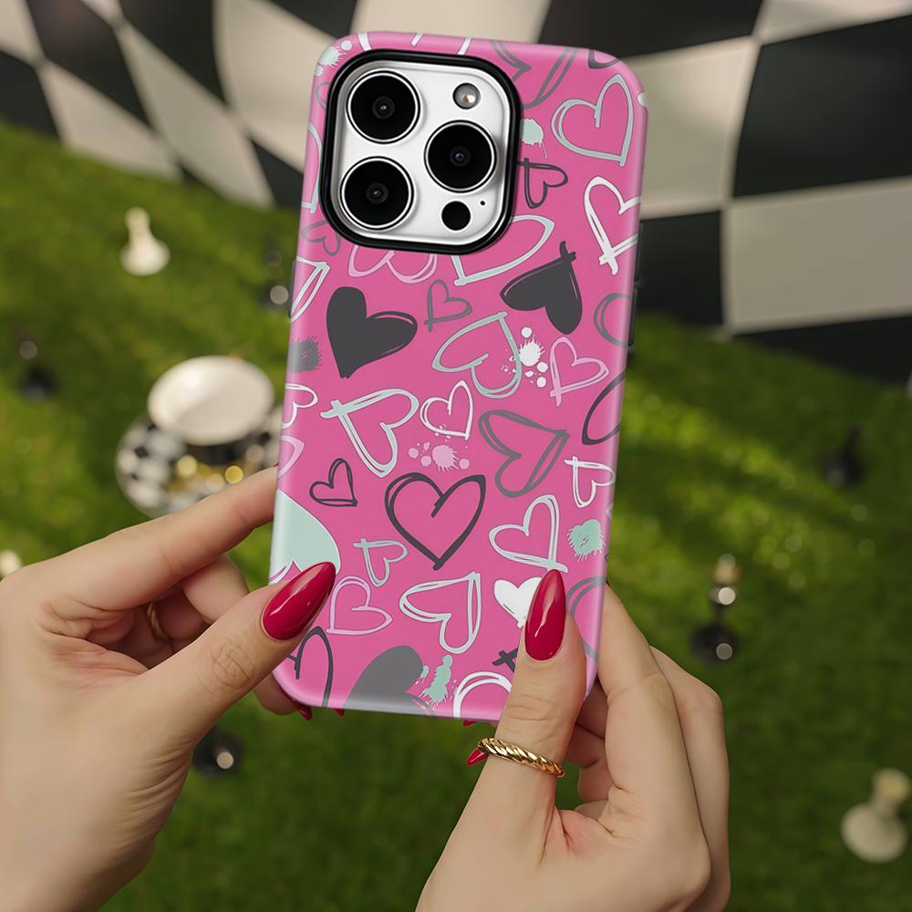 Pink Graffiti Heart Phone Case for IPhone 17 16 15 14 13 Pro Max Plus for Magnetic Single Double-layer Tough Case