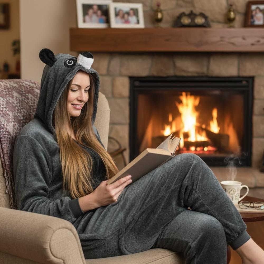 Warm men's kigurumi pajamas onesie raccoon one-piece zip-up s Gray raccoon Onesie Costume - S