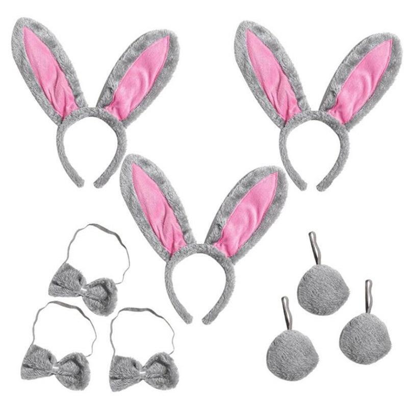 Easter Rabbit Headwear Rabbit Ears Headbands Bowtie Tail Set Rabbit Ears Costume Set Animal Hair Hoop for Easter Party
