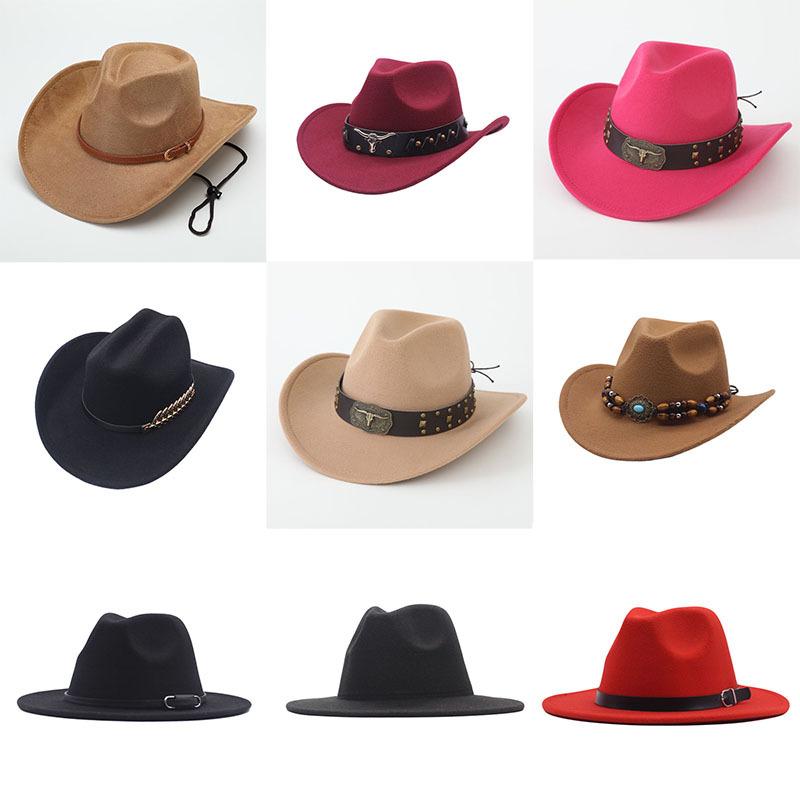 Hot-selling Top Hat, Ethnic Style Cow Label, Western Cowboy Top Hat, Rolled Brim, Retro Riding Hat, Woolen Felt Hat