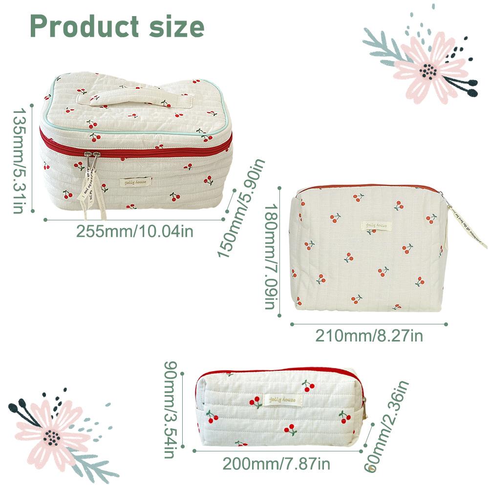 3Pcs Quilted Cosmetic Bag Makeup Bag Set Cotton Makeup Organizer Storage Bag Cosmetic Organizer Case for Women and Girls