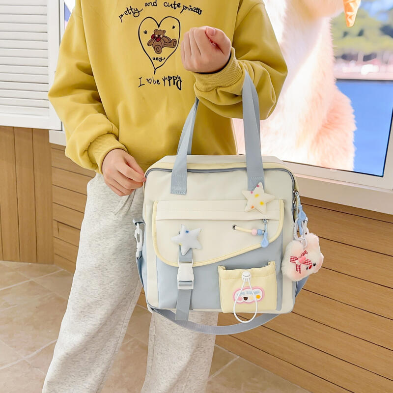 Campus Large Capacity Student Shoulder Bag Women's Contrast Color Tote Bag