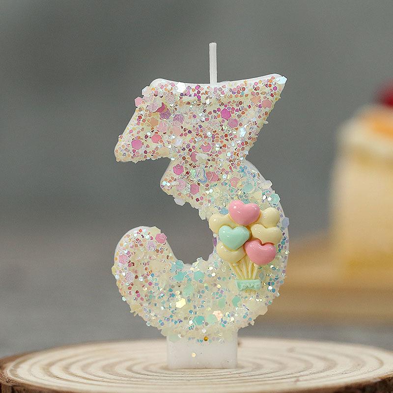Single Number Birthday Candle 0-9 Glitter Design Cake Decoration for Children Baking Party Supplies