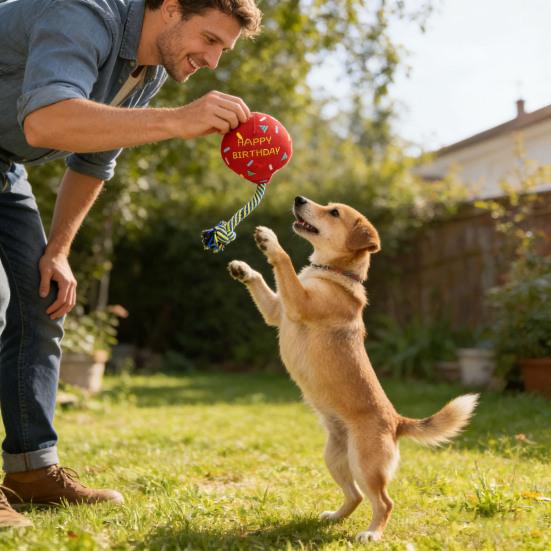 Pet Toy Chew-Resistant Interactive Birthday Balloon Toy Medium Large Plush Ball Sound Maker Dogs Party Decor