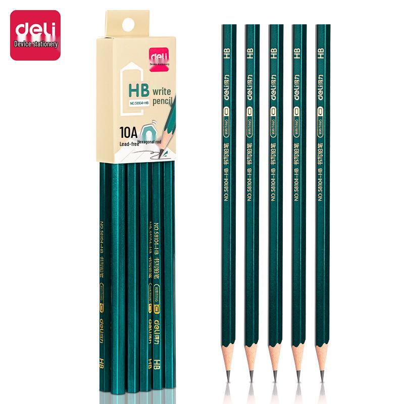 Deli 58104 Green 2B Pencils for Students - 10 Pack: Ideal for Writing, Sketching, and Drawing Black Lead Core