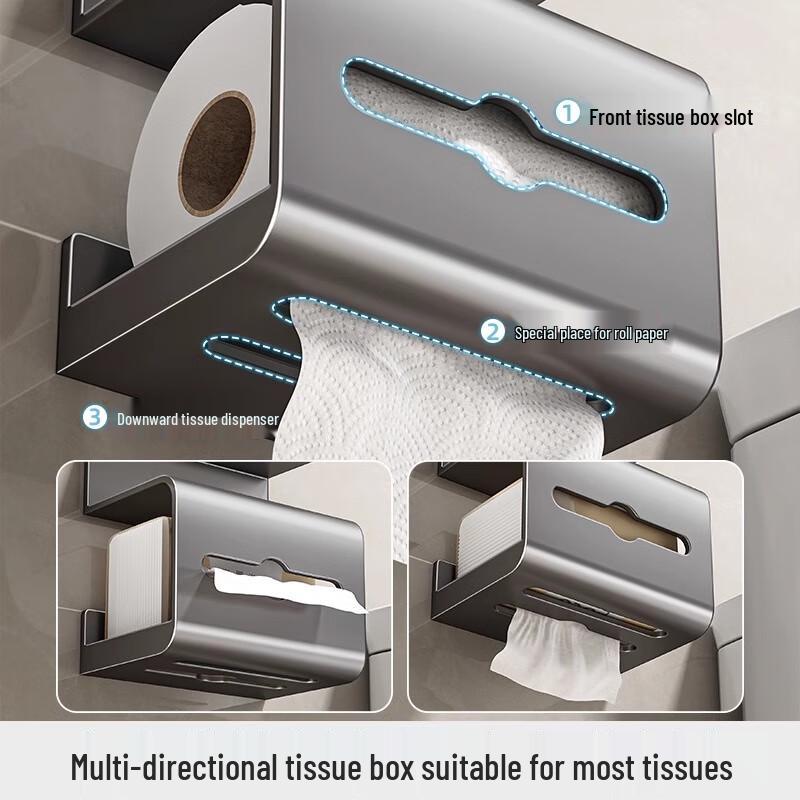Muya Waterproof Adhesive Toilet Paper Holder with Storage Shelf