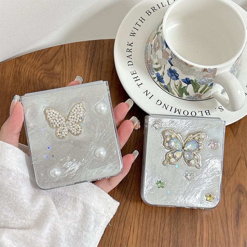 Rhinestone Pearl Bow Phone Case High Quality for Samsung Zflip6 Flip Folding Zflip7 Women's Fashion