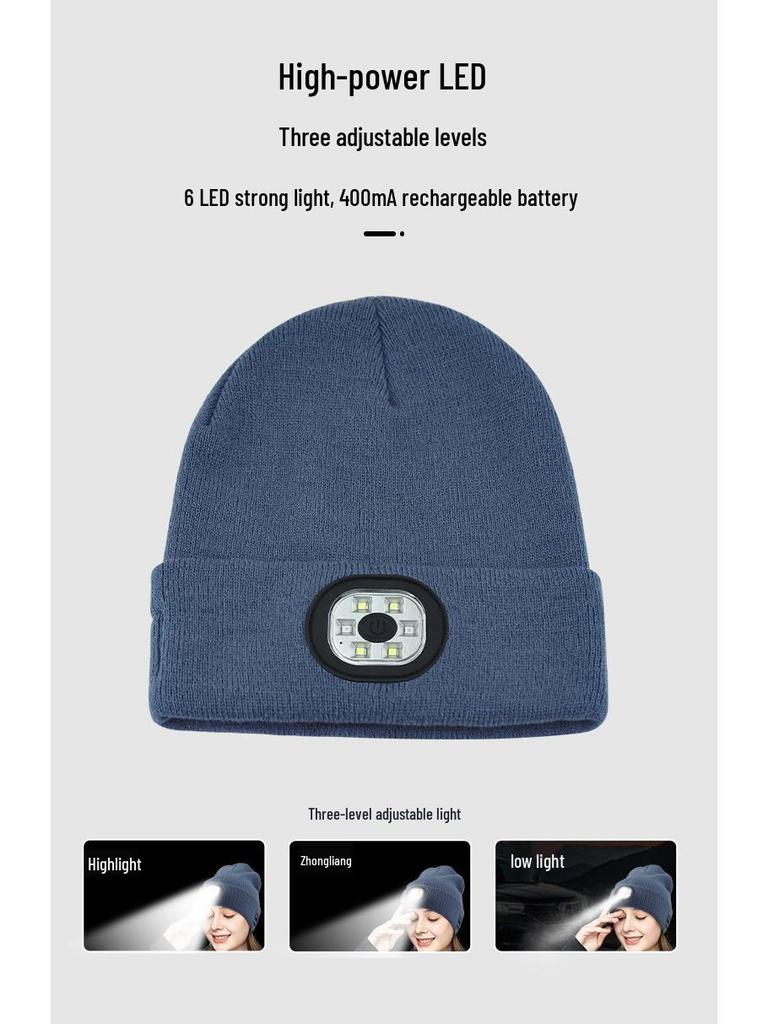 Rechargeable LED Light Beanie - Glow-in-the-Dark Winter Hat for Night Running Outdoors