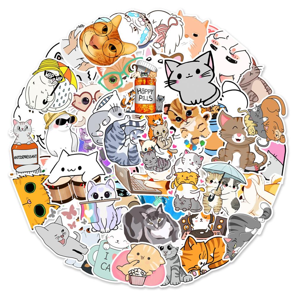 50 Photos 4th Set of Cute Kitten Doodle Stickers Mobile Phone Tablet Kettle Suitcase Decoration Stickers Waterproof