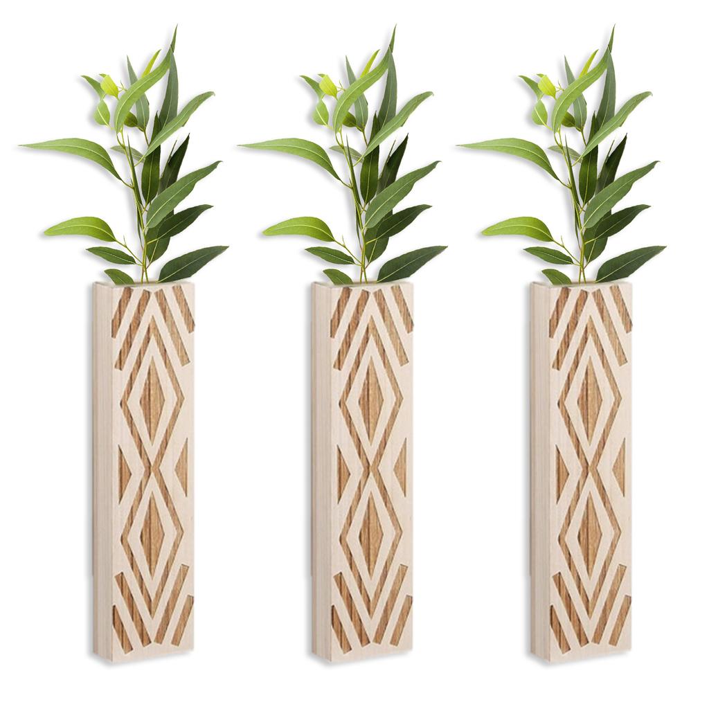 3pcs Bohemian Style Wall Vases Wooden Flower Vase Dried Flower Decor Fake Plant Home Decoration
