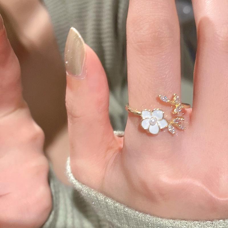 Elegant Camellia Pearl Open Adjustable Ring for Women
