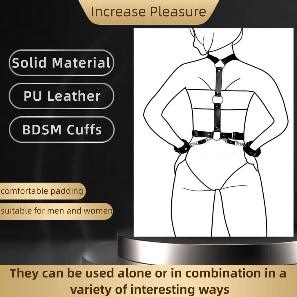 Sex Bondage Harness Neck to Wrist Restraints Set Sex Toys Leather Behind Back Restraints SM Bondage Waist Belt for Adult SM Game