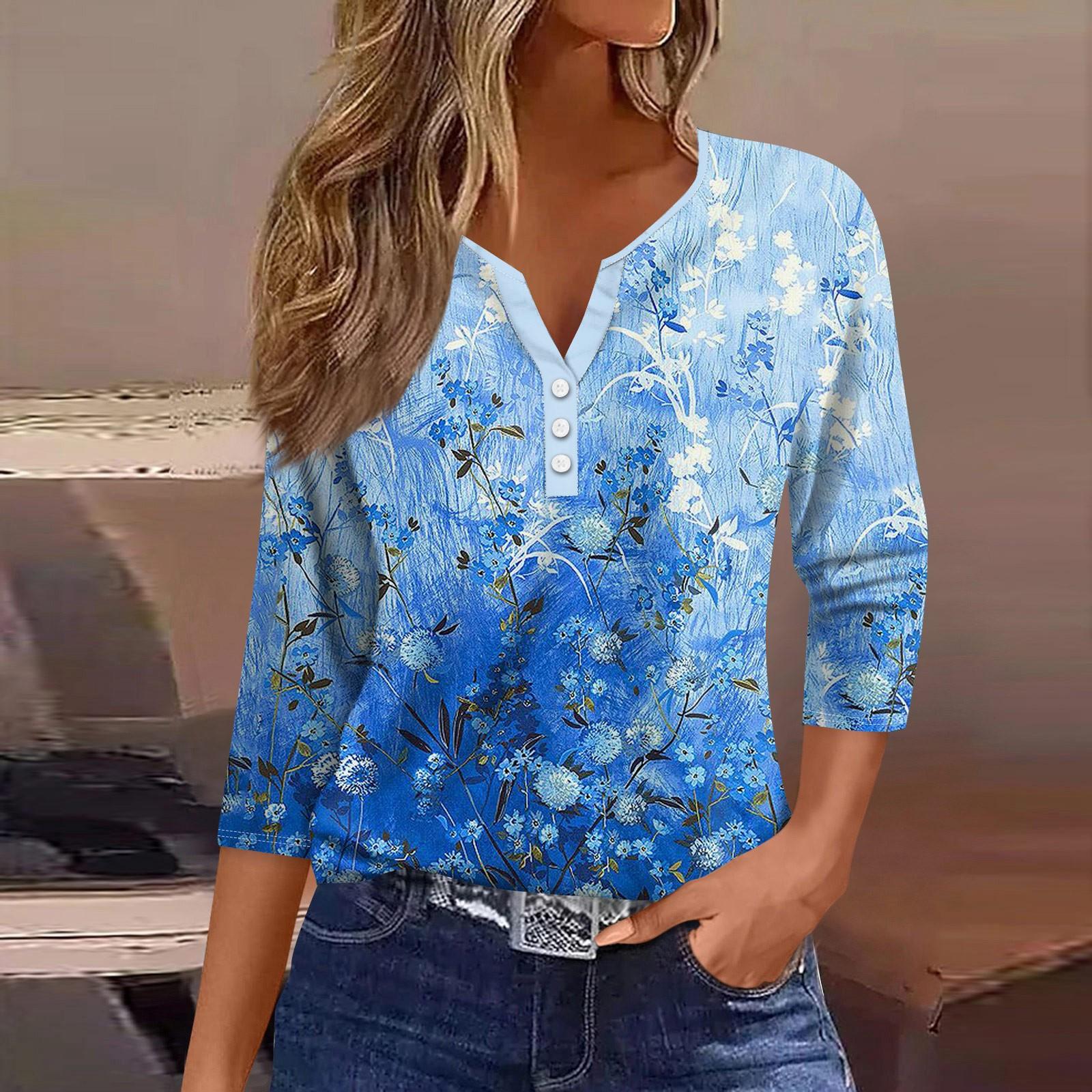 

Женские топы с рукавами 3/4 и цветочным принтом, винтажные модные повседневные свободные рубашки с v-образным вырезом, рубашки больших размеров XXXL