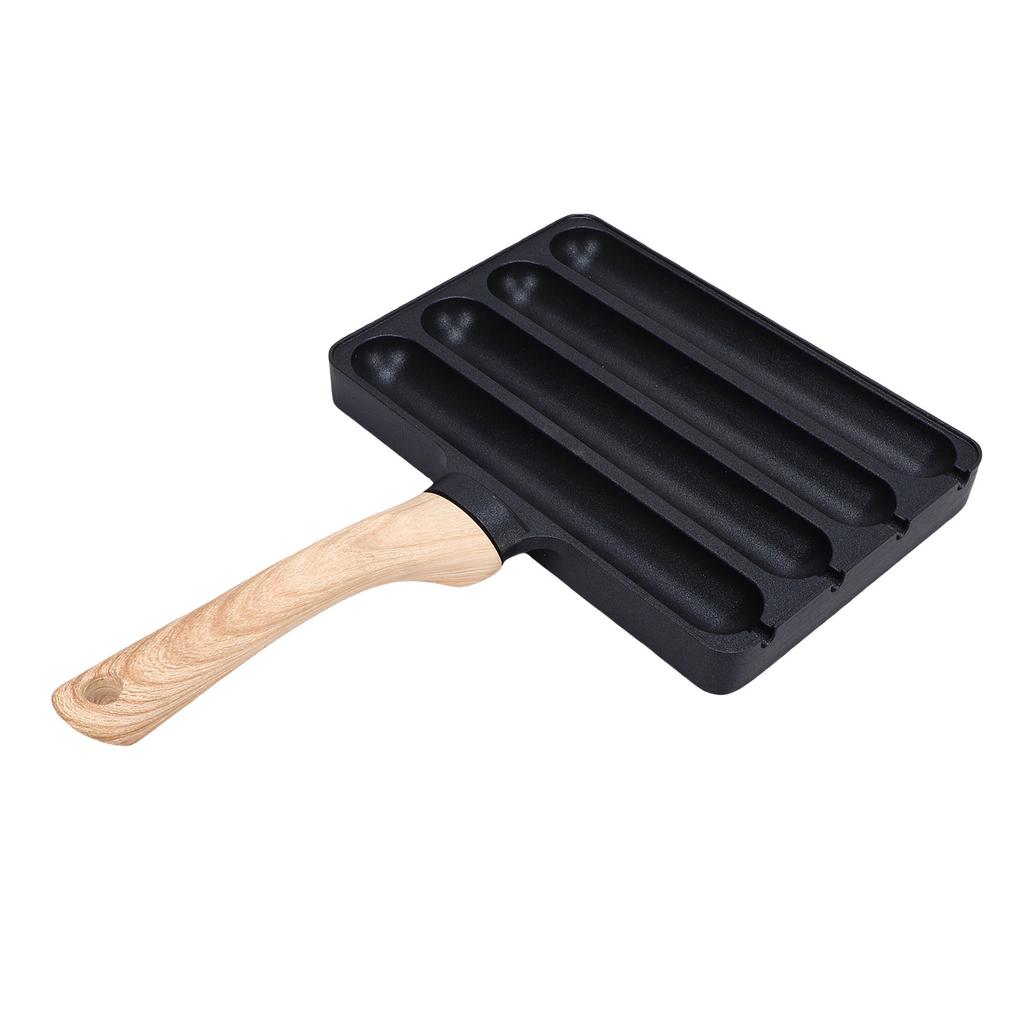 4 Slot Hot Dog Grilling Iron, Fast Heating Aluminum Alloy Grill Pan with Anti-heat Wooden Handle for Cooking Cooking Cooking In