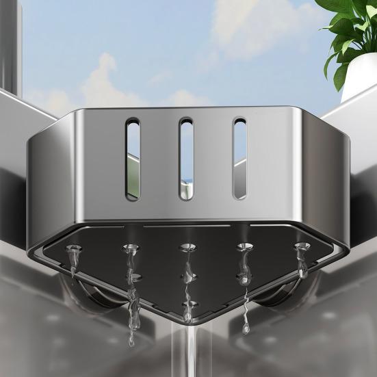 Sink Filter Rack with Suction Cups for Kitchen Sink Excellent Drainage Rustproof Carbon Steel Sponge Holder Multi-Functional Storage Rack for Soap