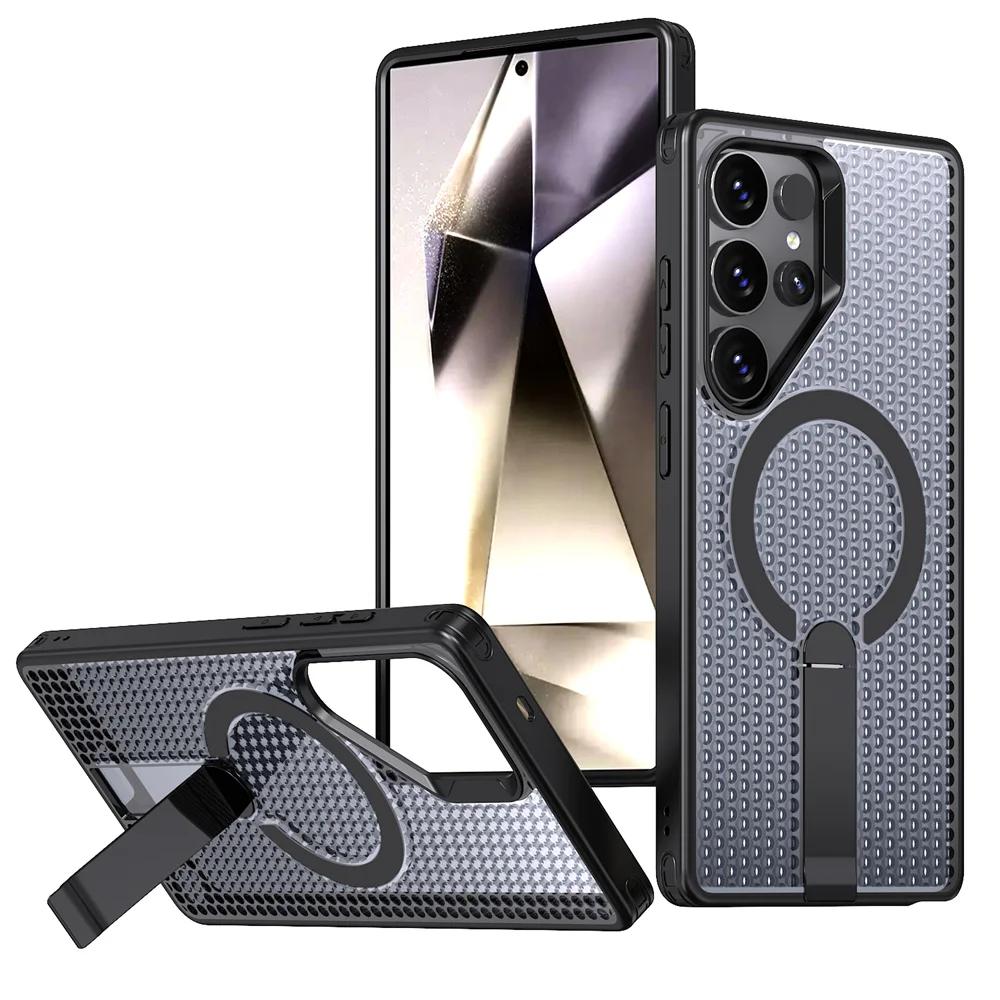 Case For Samsung Galaxy S25 S24 S23 S22 Ultra Plus S25Edge S24FE M56 F56 Heat Dissipation Hide Bracket Magnetic Shockproof Cover