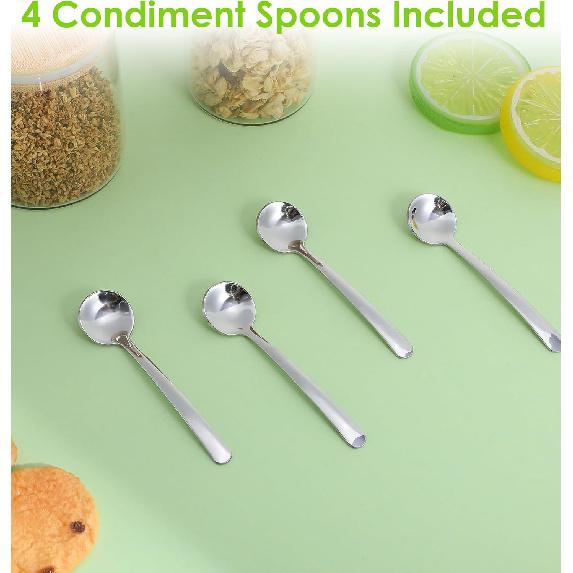 Tiny Spoons for Spices, 4 Pcs 3.3 Inch Stainless Steel Spice Spoon, Mini Spoons for Spice Jars, Easy To Clean & Hold for Sugar, Salt, and Honey,