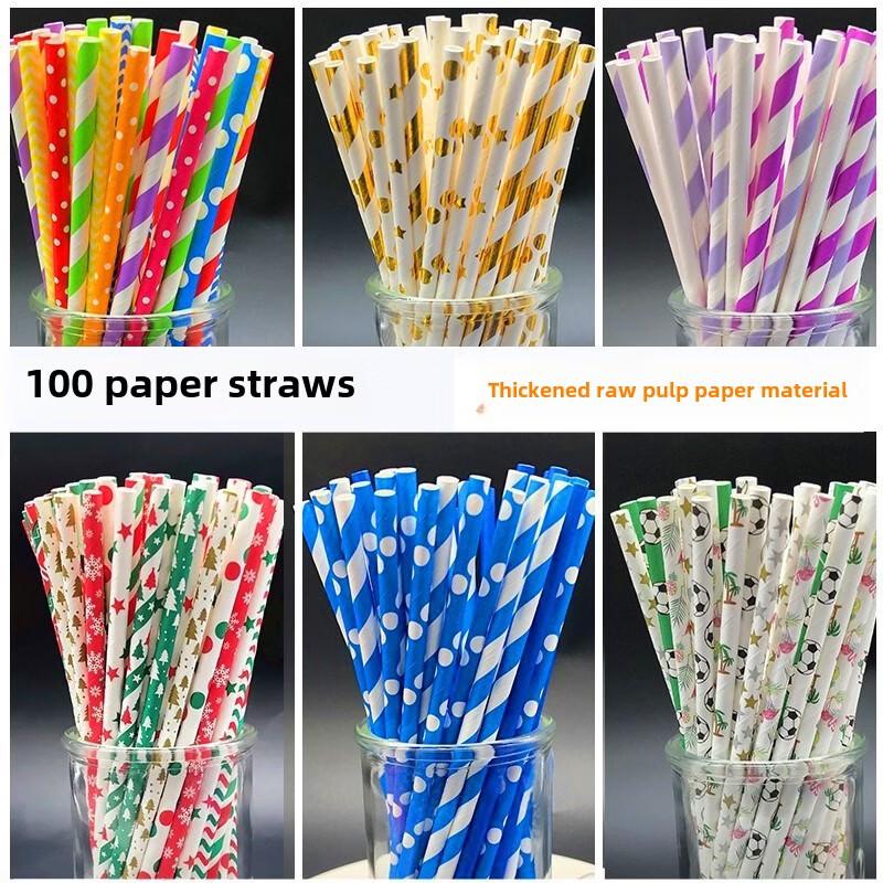 ZISIZ Biodegradable Colorful Paper Straws