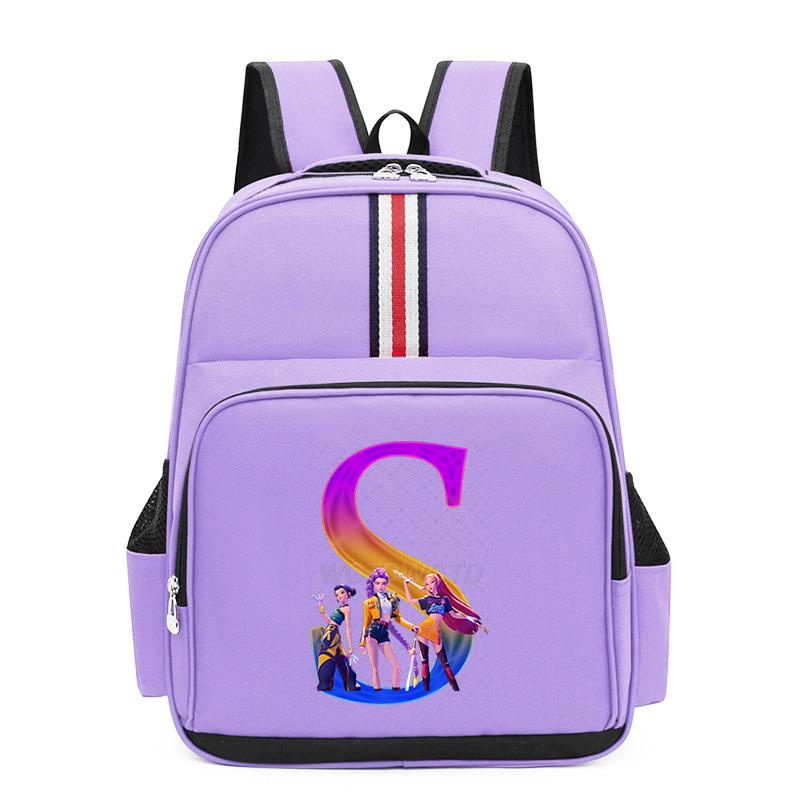 College Style Trend 26 Letter Printing Anime Cartoon Large Capacity Burden Reduction Backpack Casual Student School Bag